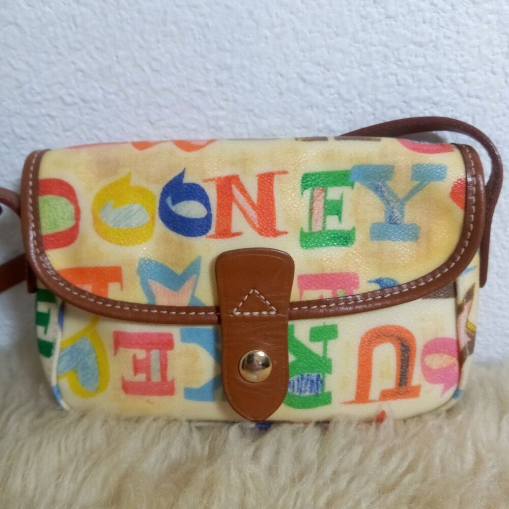 Dooney & Bourke Graffiti Bag Rare Vintage Rainbow Yellow Leather Crossbody - Picture 4 of 10